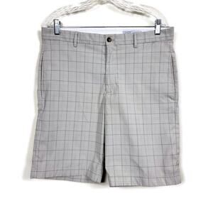 Greg Norman Plaid Golf Shorts Cream Tan Gray Mens Size 34